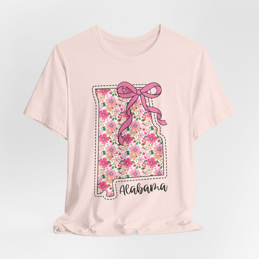 Alabama Floral State Tee — Pink Bow & Script