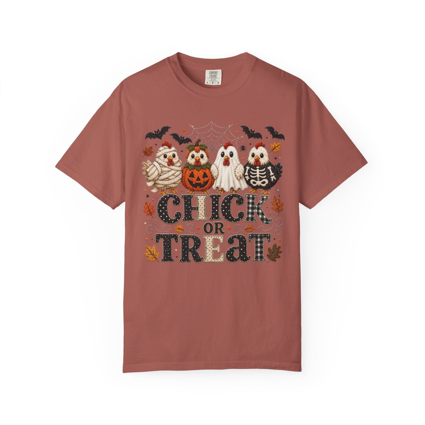 Faux Quilted Halloween Chick or Treat T‑Shirt