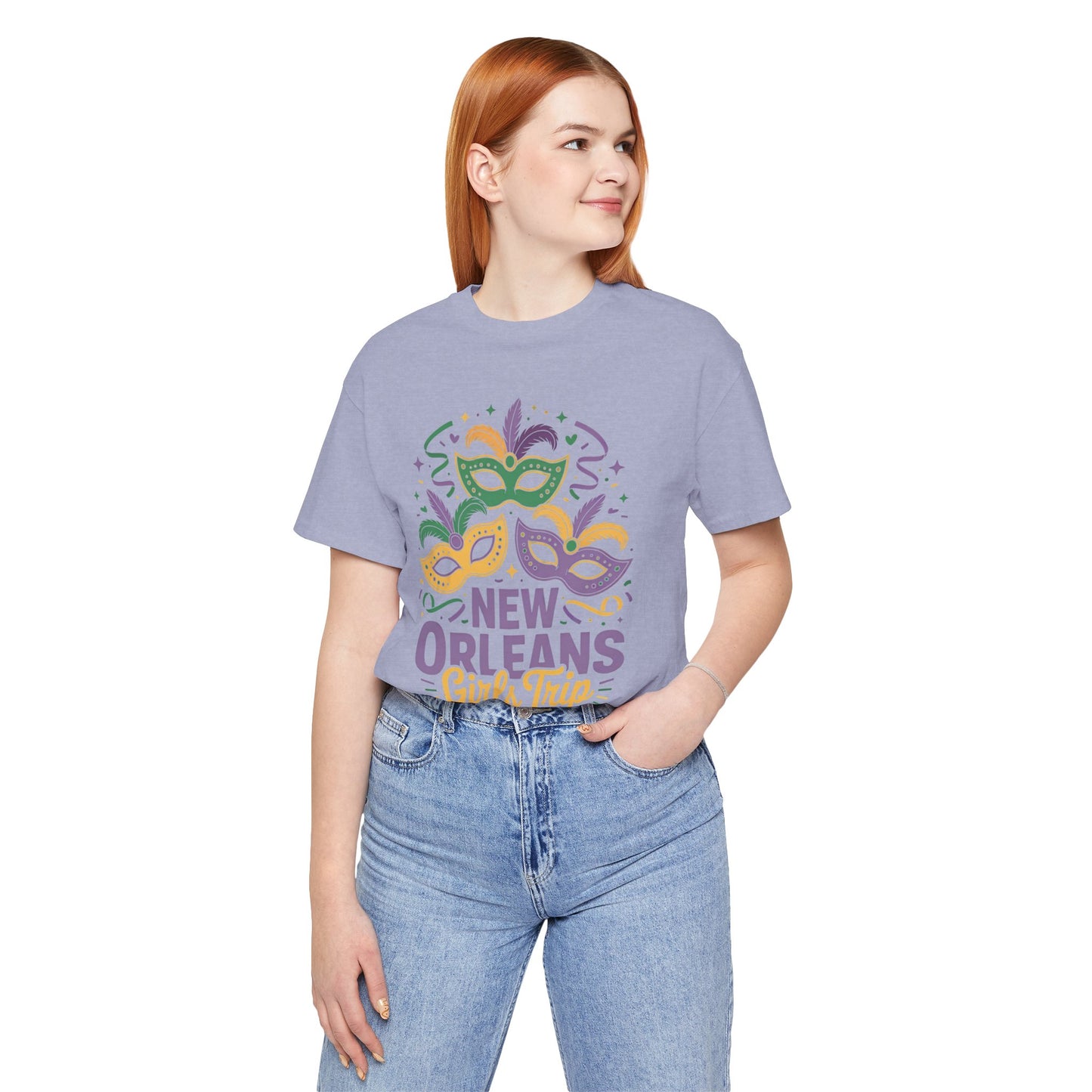 New Orleans Girl Trip 2026 T-Shirt — Mardi Gras Masks Bachelorette Tee