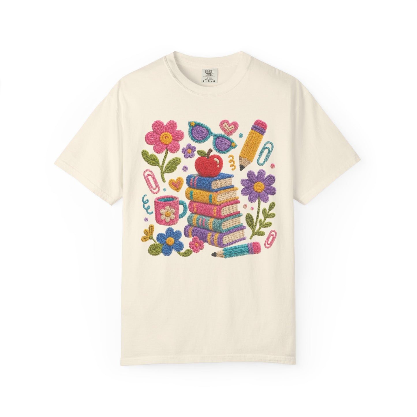 Cute Floral Faux-Yard School Supplies Graphic Tee