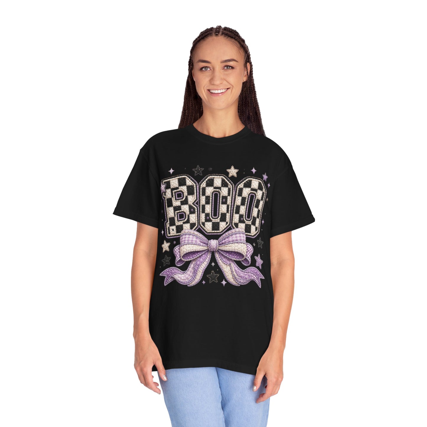 Boo Checkerboard Bow Halloween Graphic Tee