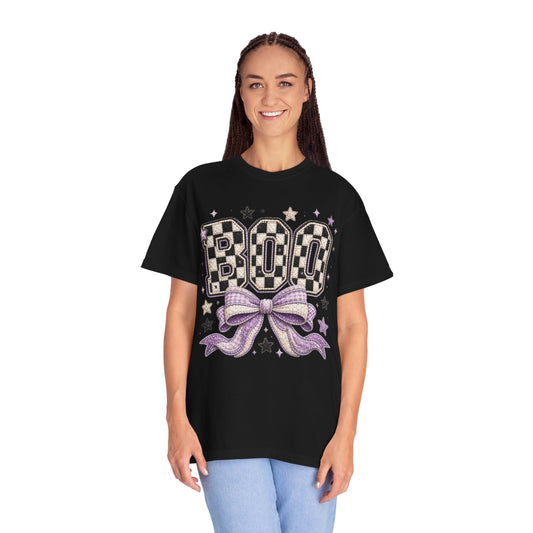 Boo Checkerboard Bow Halloween Graphic Tee