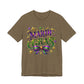 Mardi Gras Tee — Festive Purple, Green & Gold Carnival Shirt with Mask Bow