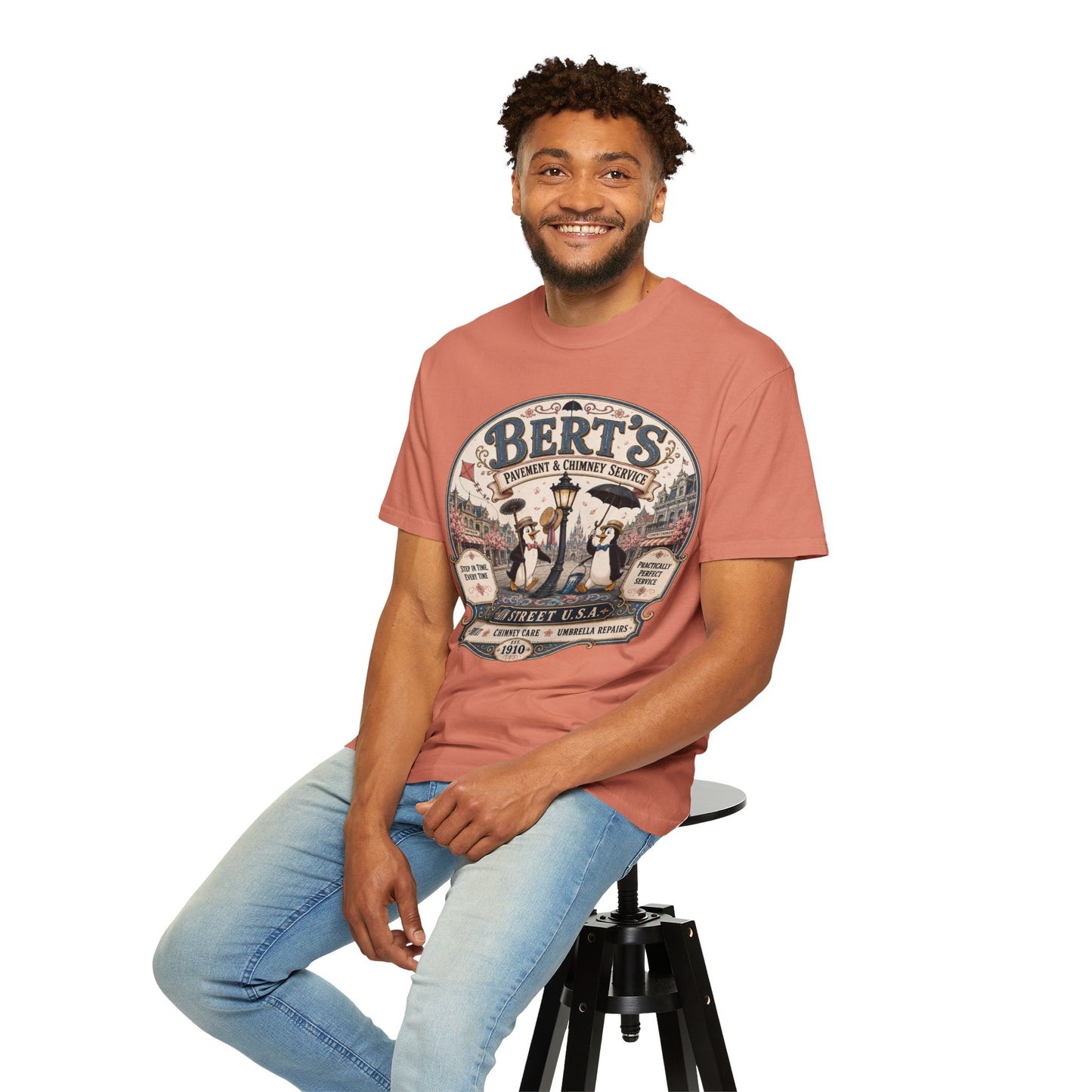 Vintage 'Bert's Pavement & Chimney Service' Graphic T-Shirt — Main Street USA Retro Tee