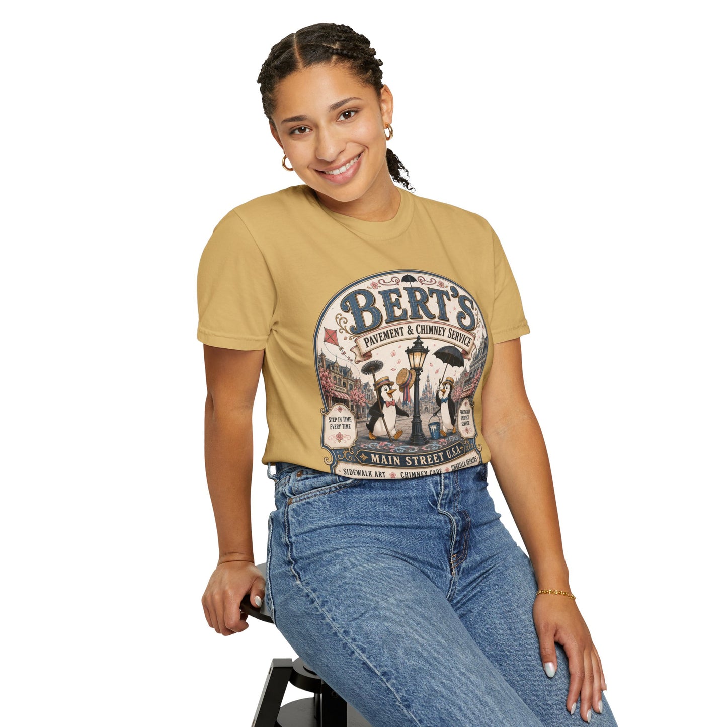 Vintage 'Bert's Pavement & Chimney Service' Graphic T-Shirt — Main Street USA Retro Tee