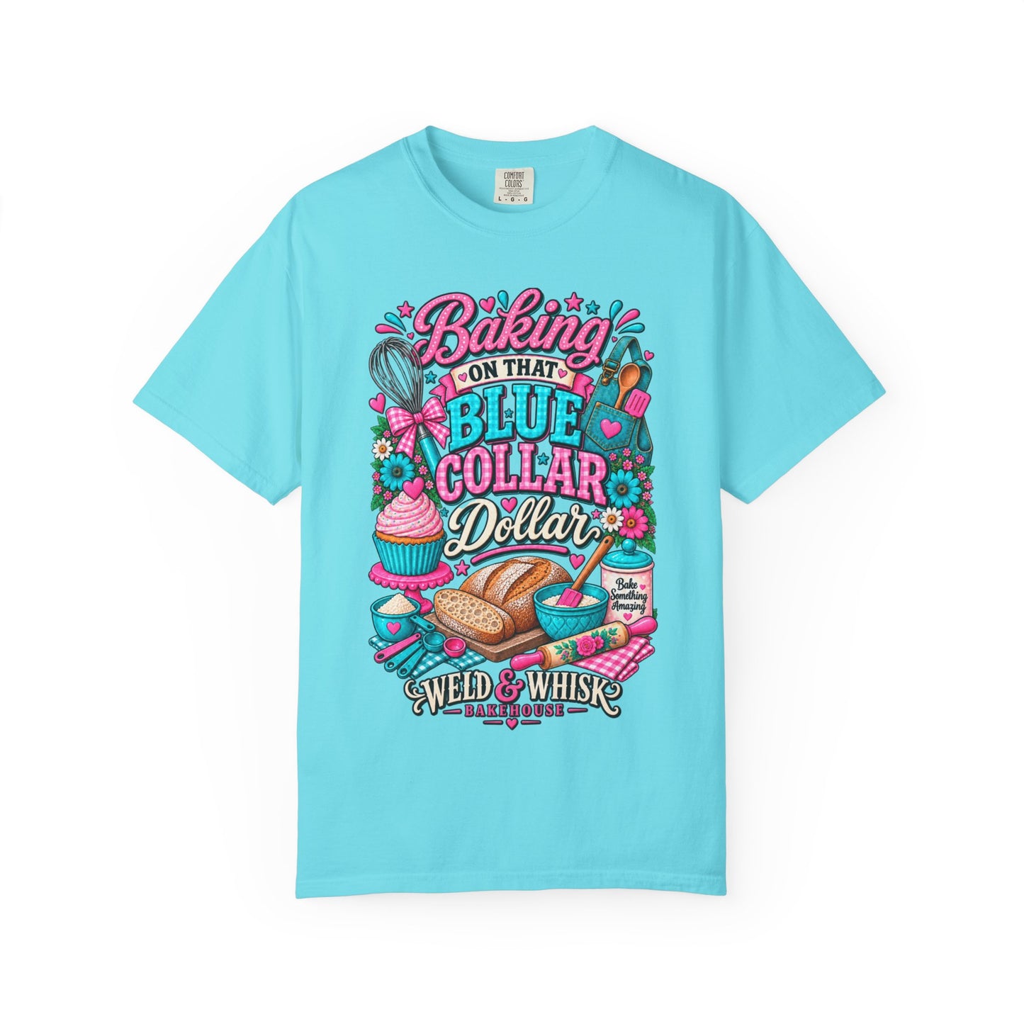 Baking On That Blue Collar Dollar T-Shirt — Retro Baker Whisk & Bread Graphic