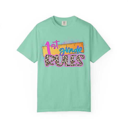 First Grade Rules T-Shirt, Unisex Garment-Dyed Tee, Back to School Top, Teacher Gift