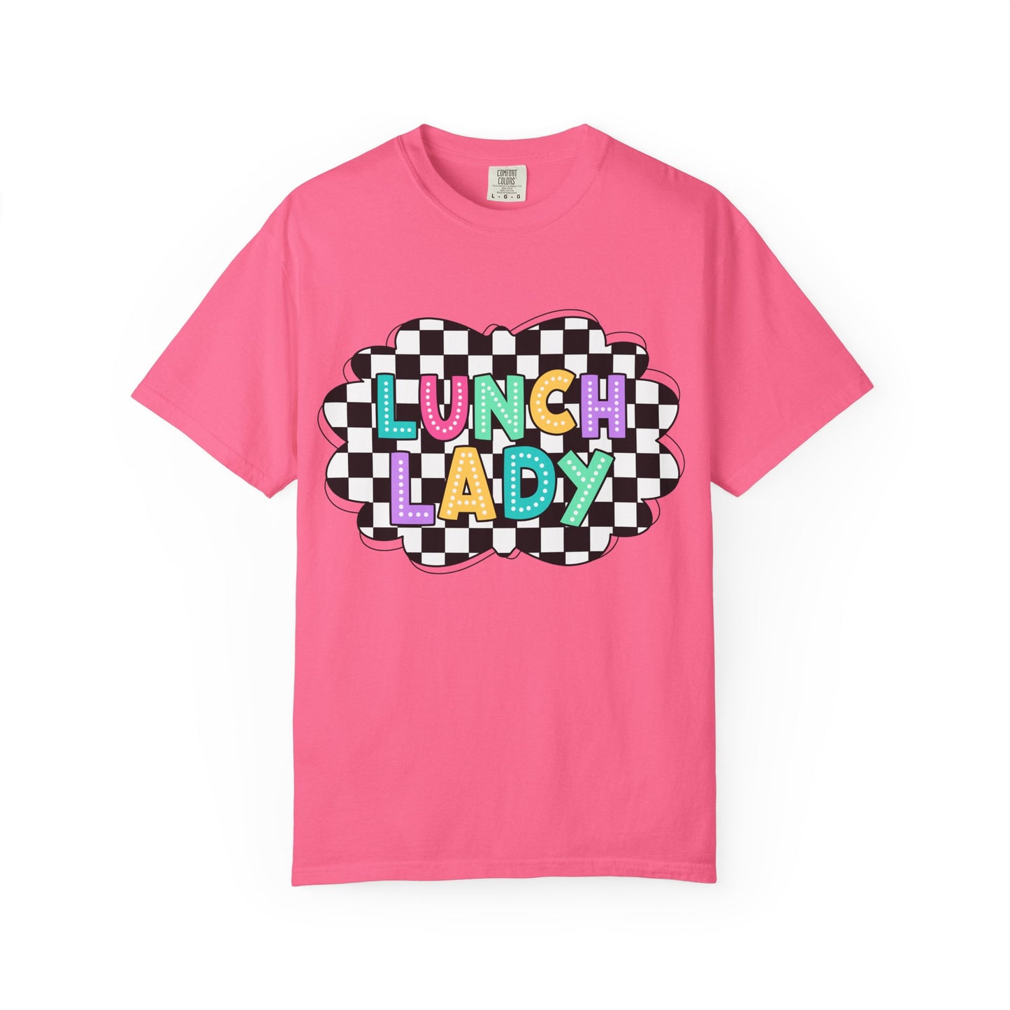 Lunch Lady T-Shirt — Retro Checkerboard Graphic Tee for School Staff & Cafeteria Heroes