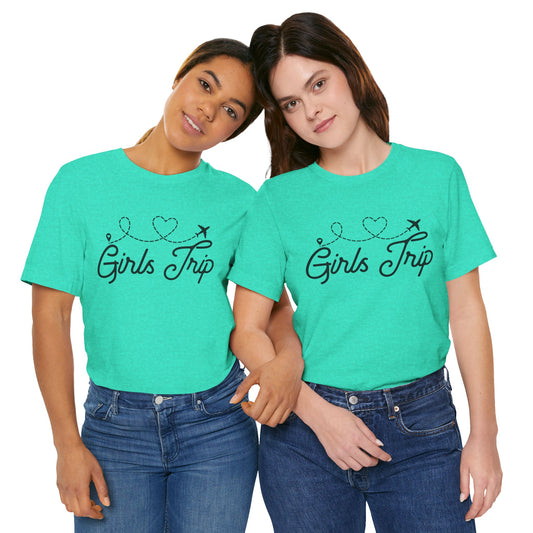 Girls Trip T-Shirt — Cute Plane Heart Graphic Tee for Bachelorette & Vacation