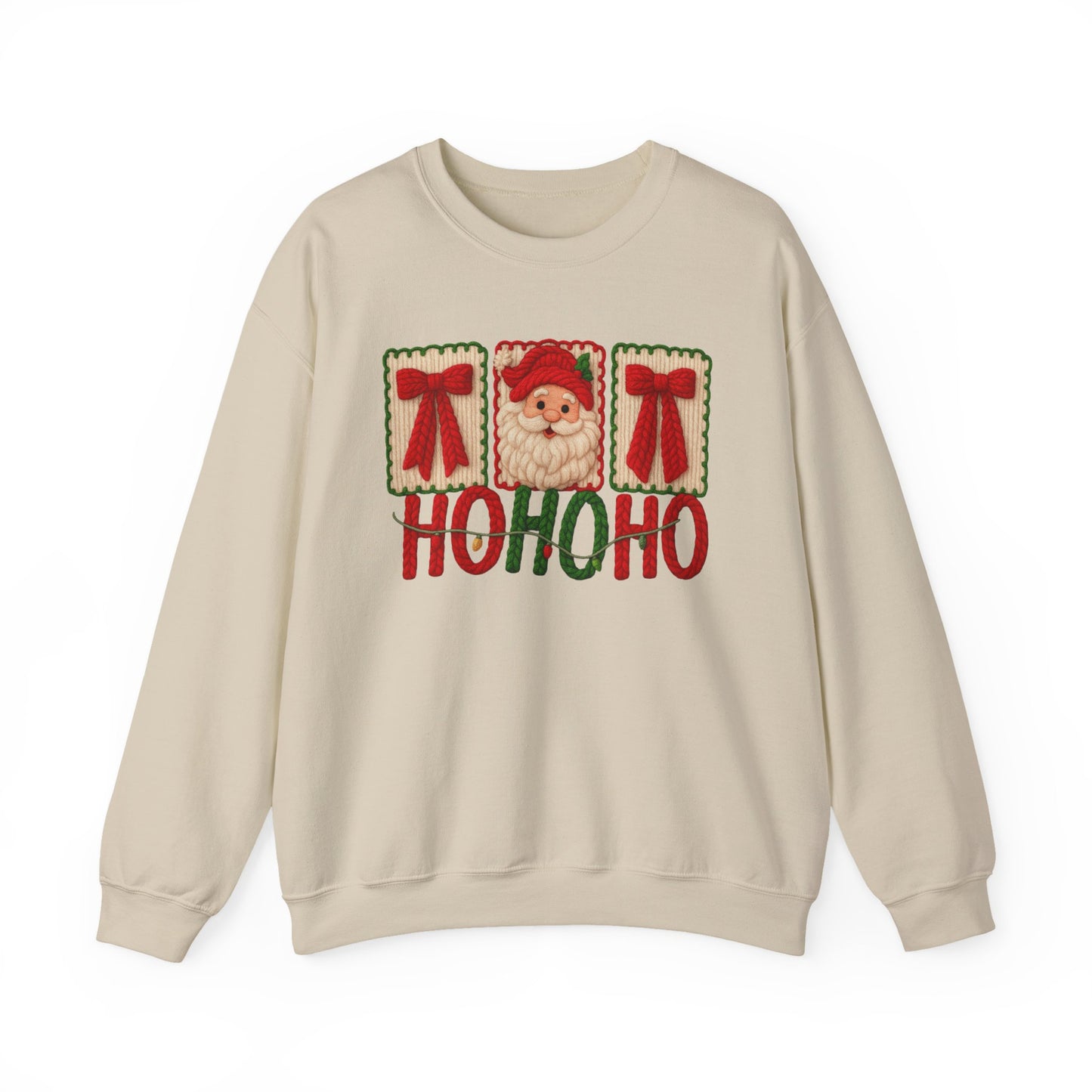 Ho Ho Ho Santa Patch Holiday Faux Yarn Christmas Crewneck