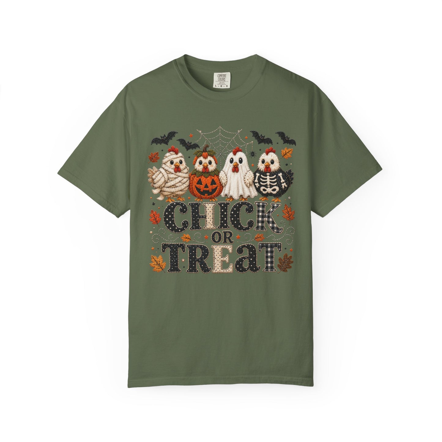 Faux Quilted Halloween Chick or Treat T‑Shirt
