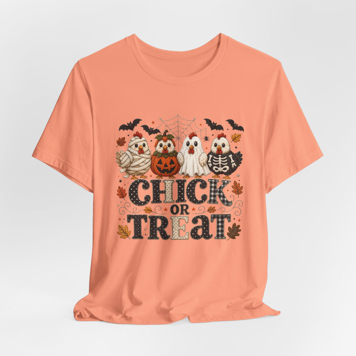 Faux Quilted Halloween Chick or Treat T‑Shirt