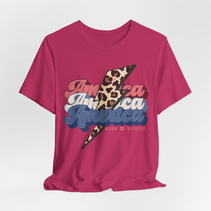 Patriotic Leopard Print America, Born & Raised - Graphic Tee