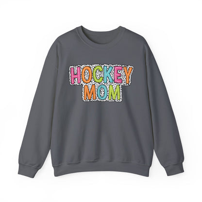 Colorful Dalmation Print Hockey Mom Crewneck Sweatshirt