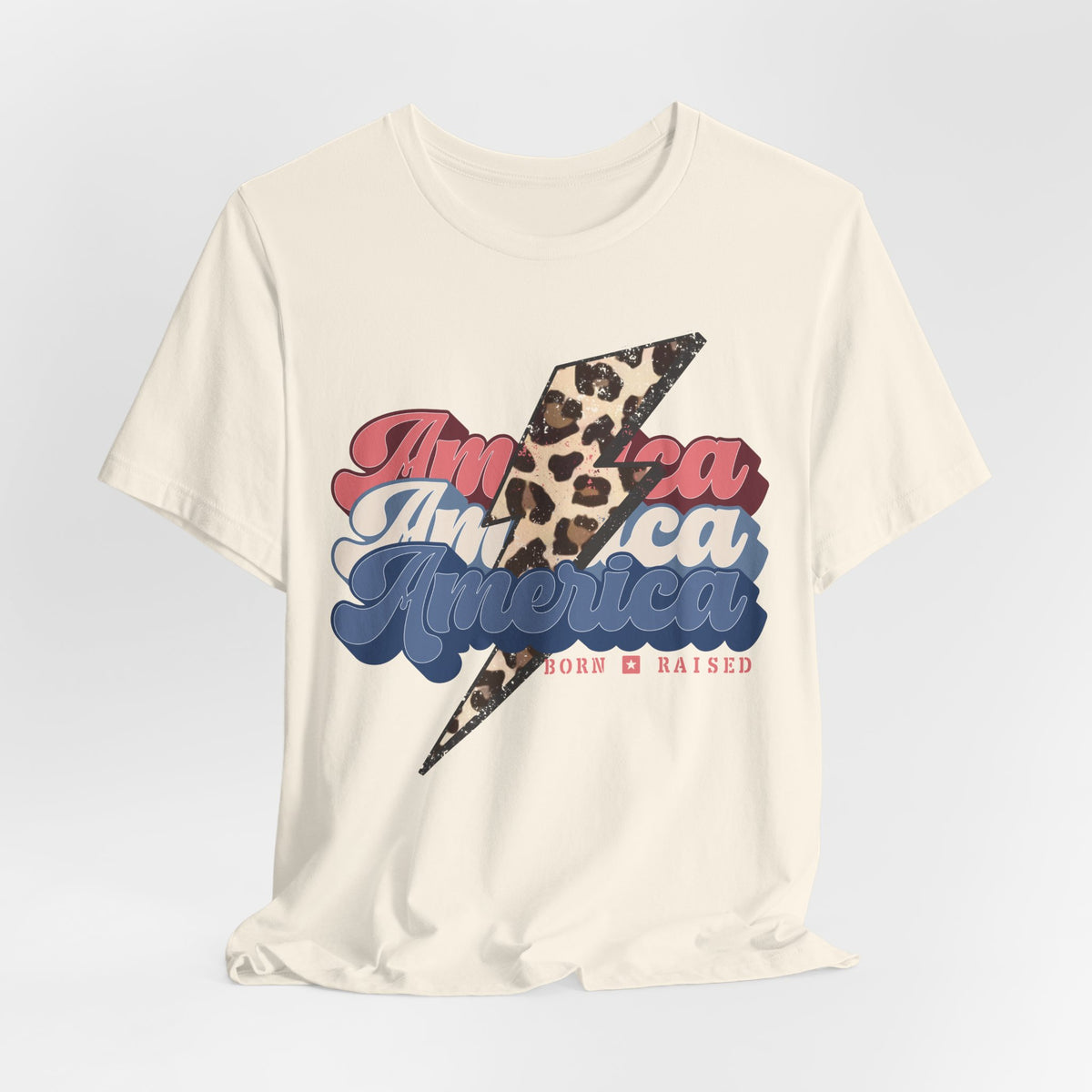 Patriotic Leopard Print America, Born & Raised - Graphic Tee