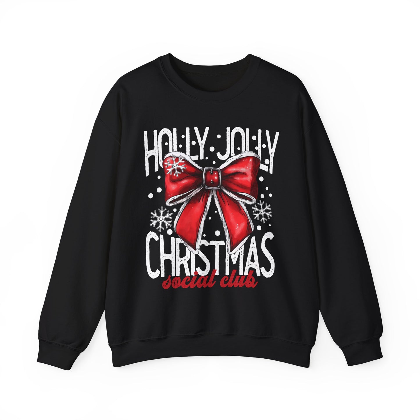 Holly Jolly Christmas Social Club Red Bow Christmas Crewneck Sweatshirt