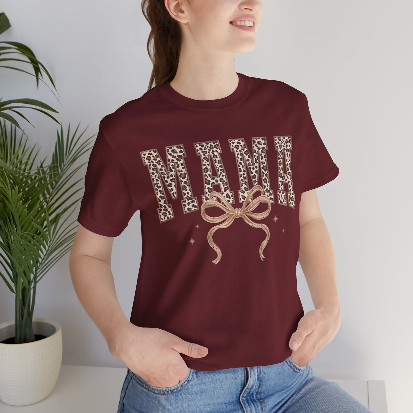 Mama Leopard Print Tee — Floral Bow Mother's Day Shirt