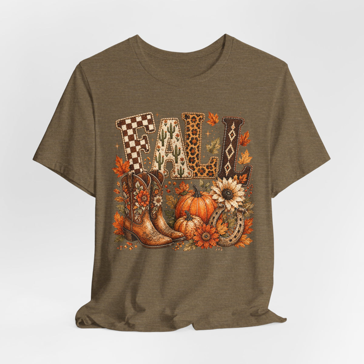 Fall Y’all T-Shirt — Cowboy Boots, Pumpkins & Sunflower Autumn Tee