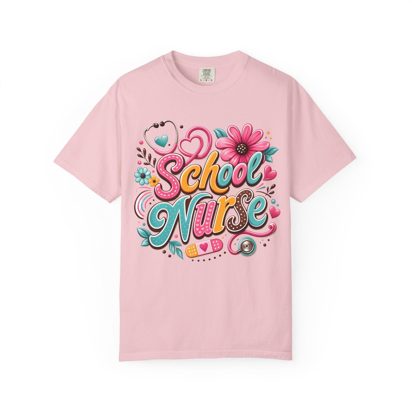School Nurse T-Shirt — Cute Floral Stethoscope Design