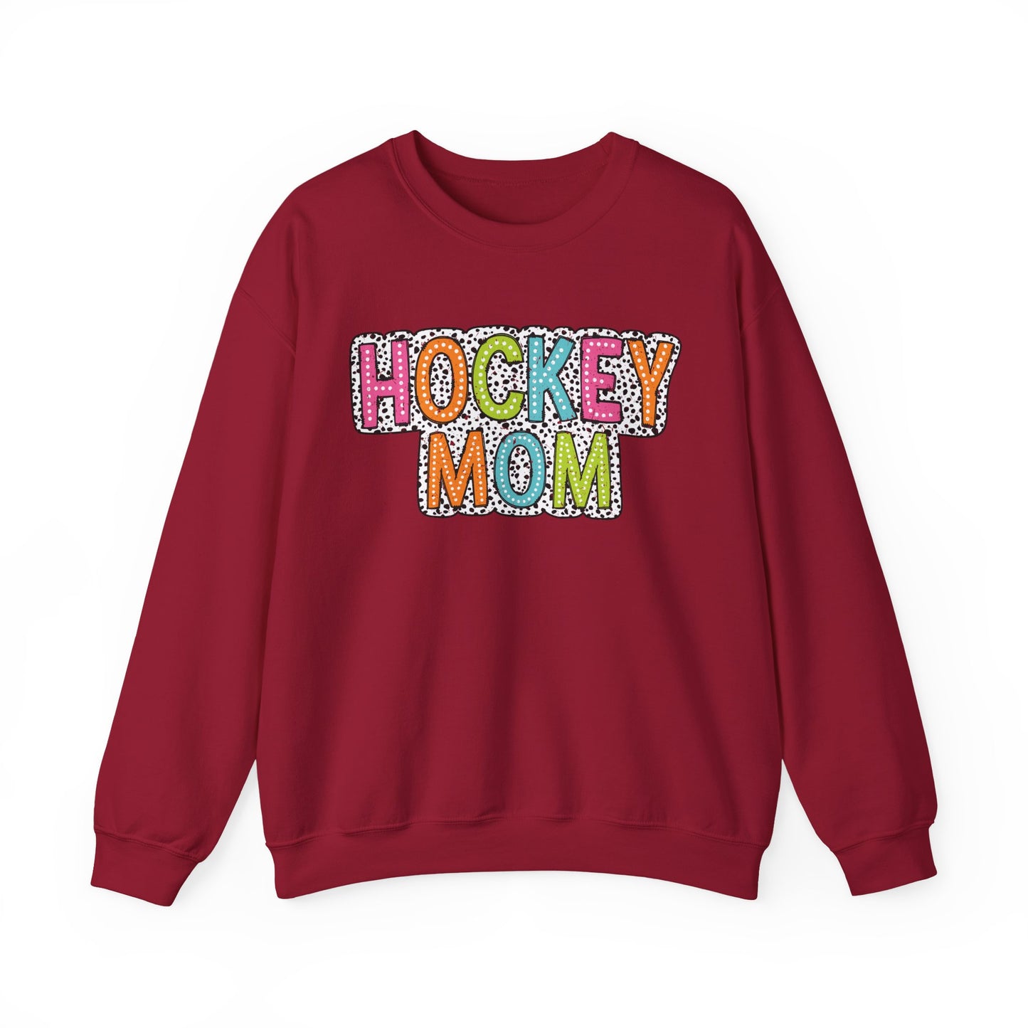 Colorful Dalmation Print Hockey Mom Crewneck Sweatshirt