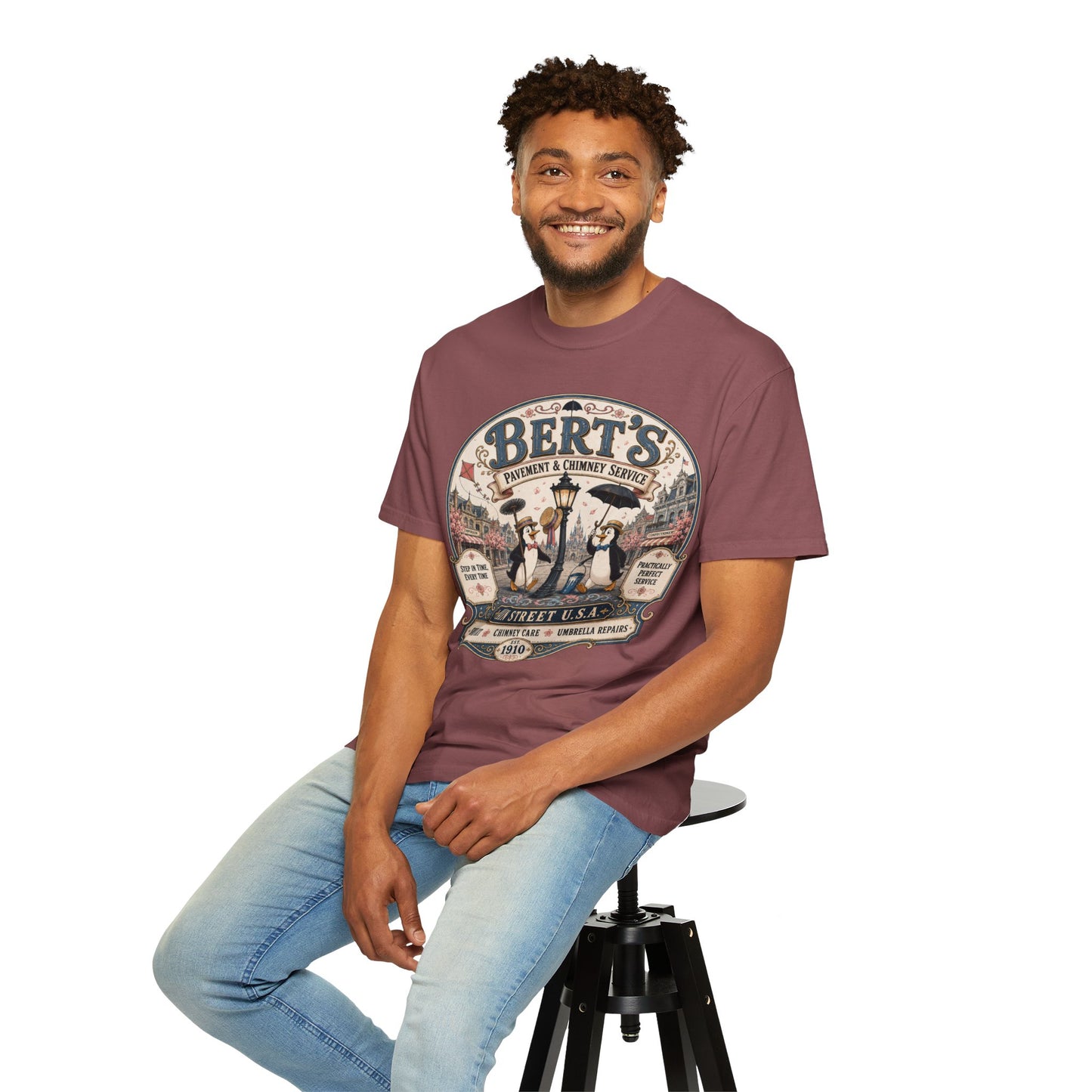 Vintage 'Bert's Pavement & Chimney Service' Graphic T-Shirt — Main Street USA Retro Tee