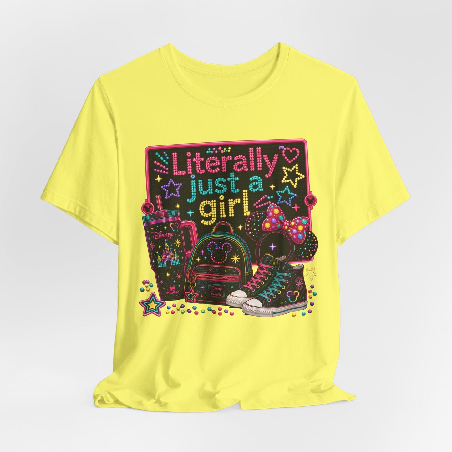 Literally Just a Girl Graphic Tee — Cute Neon Back-to-School Shirt