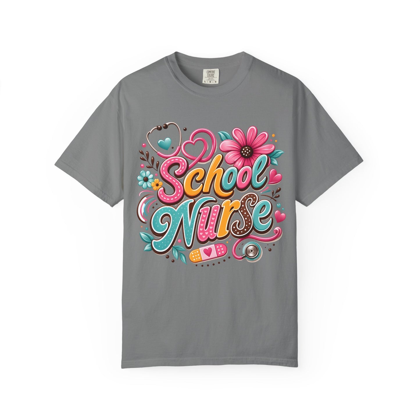 School Nurse T-Shirt — Cute Floral Stethoscope Design