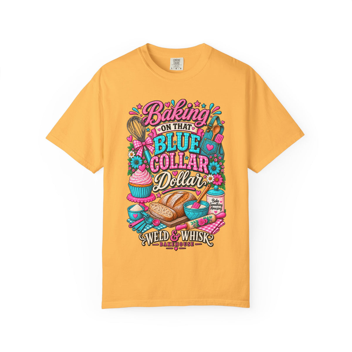 Baking On That Blue Collar Dollar T-Shirt — Retro Baker Whisk & Bread Graphic