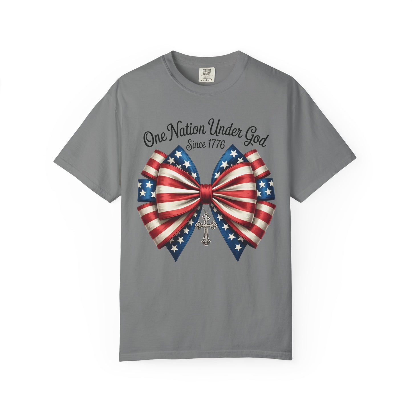 One Nation Under God Patriotic T-shirt with Bow Design