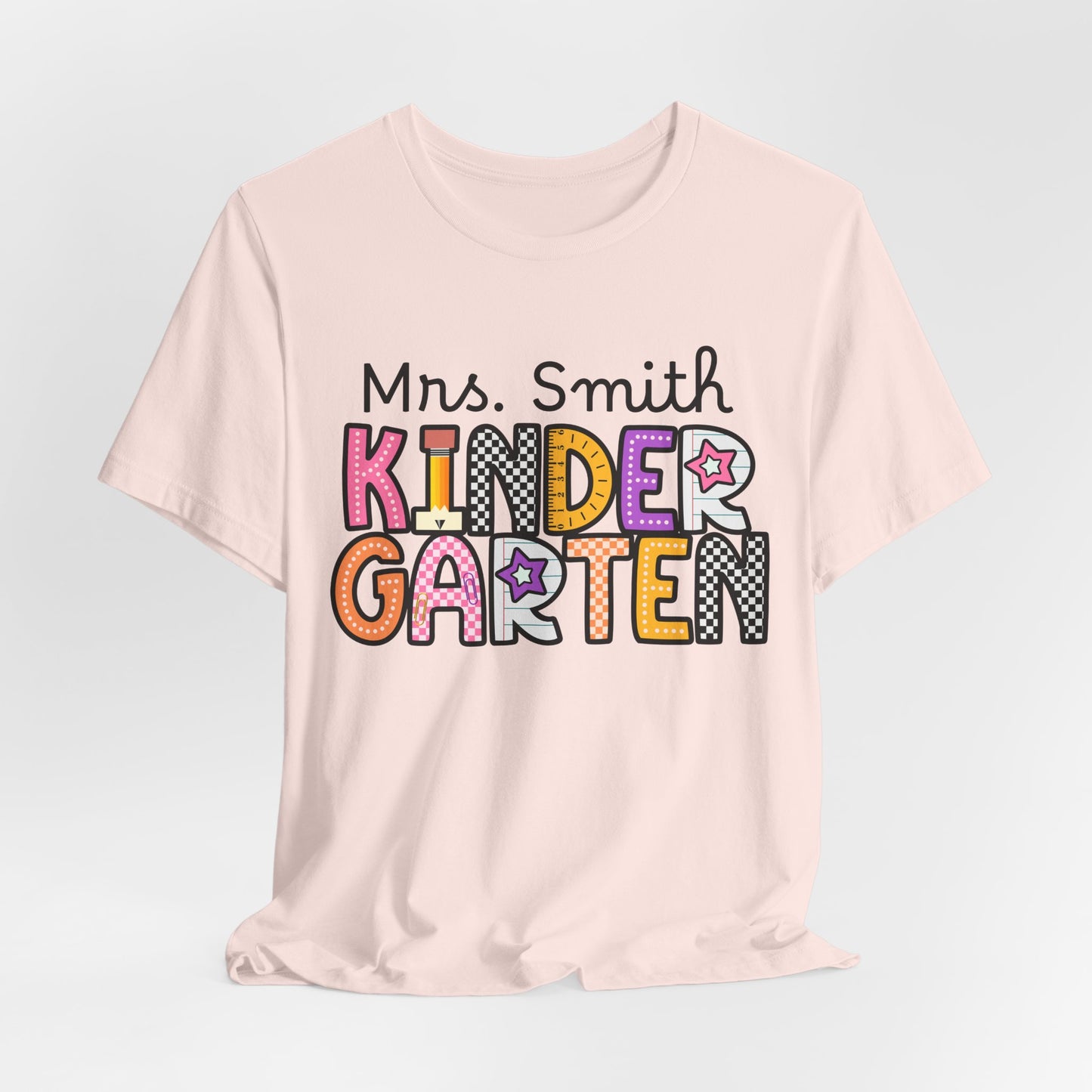 Personalized Colorful Kindergarten Teacher Graphic Tee