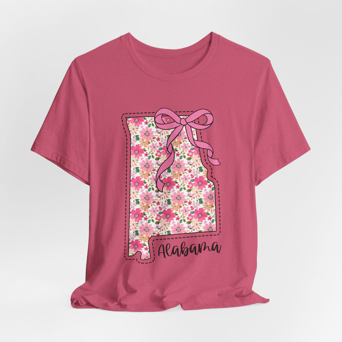 Alabama Floral State Tee — Pink Bow & Script