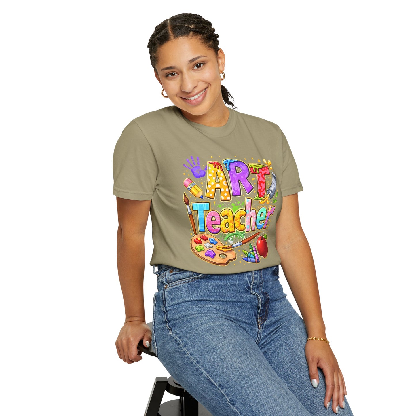 Art Teacher T-Shirt — Colorful Palette & Supplies Graphic Tee