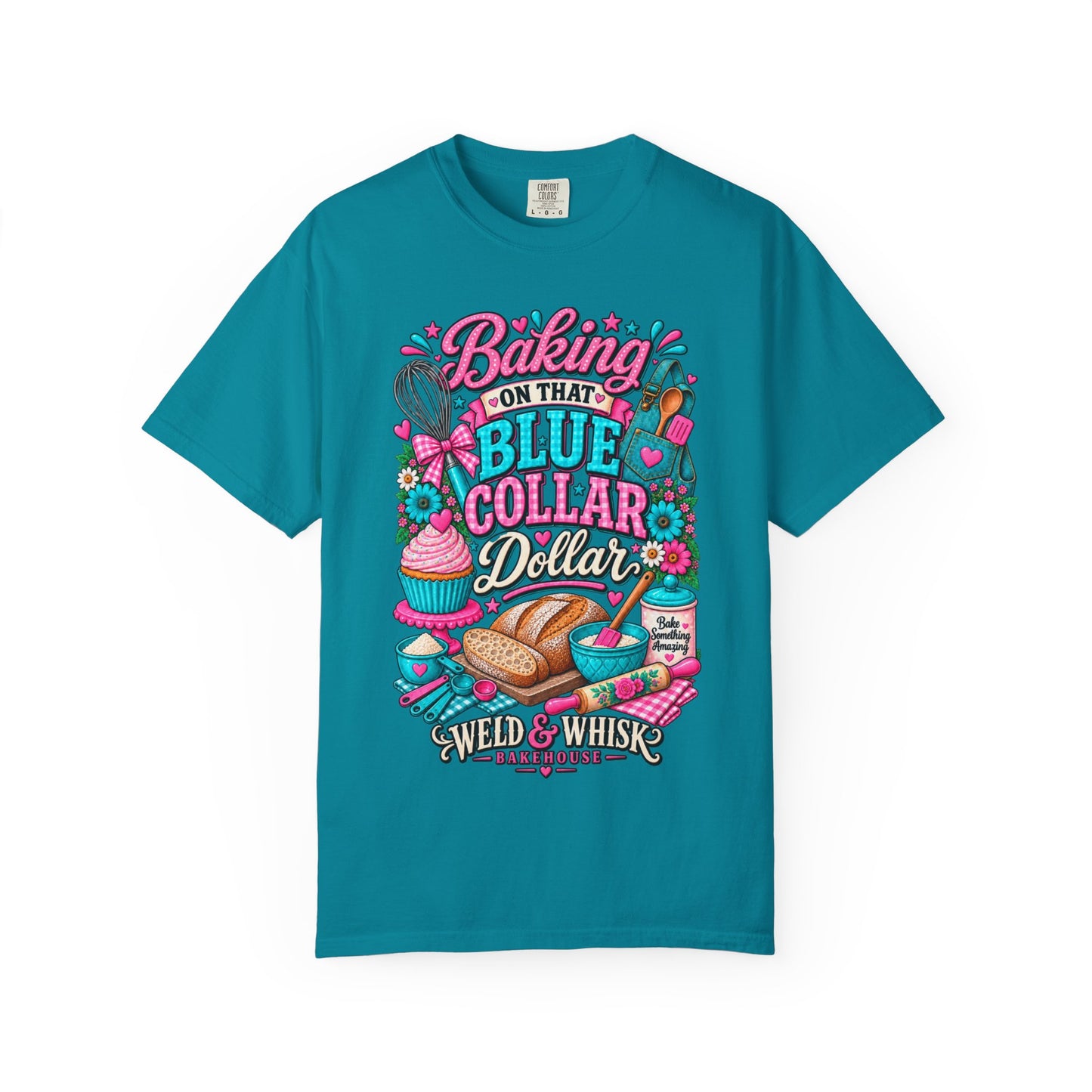 Baking On That Blue Collar Dollar T-Shirt — Retro Baker Whisk & Bread Graphic