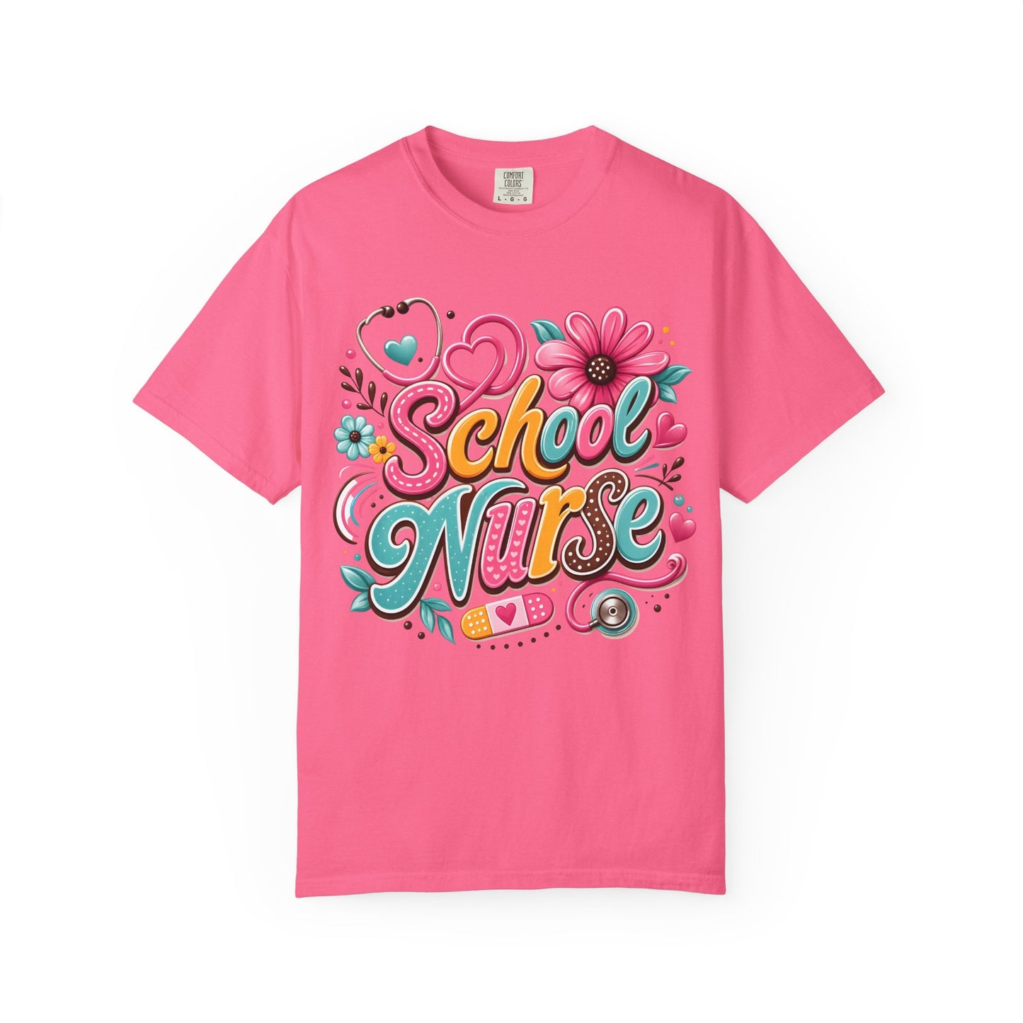 School Nurse T-Shirt — Cute Floral Stethoscope Design