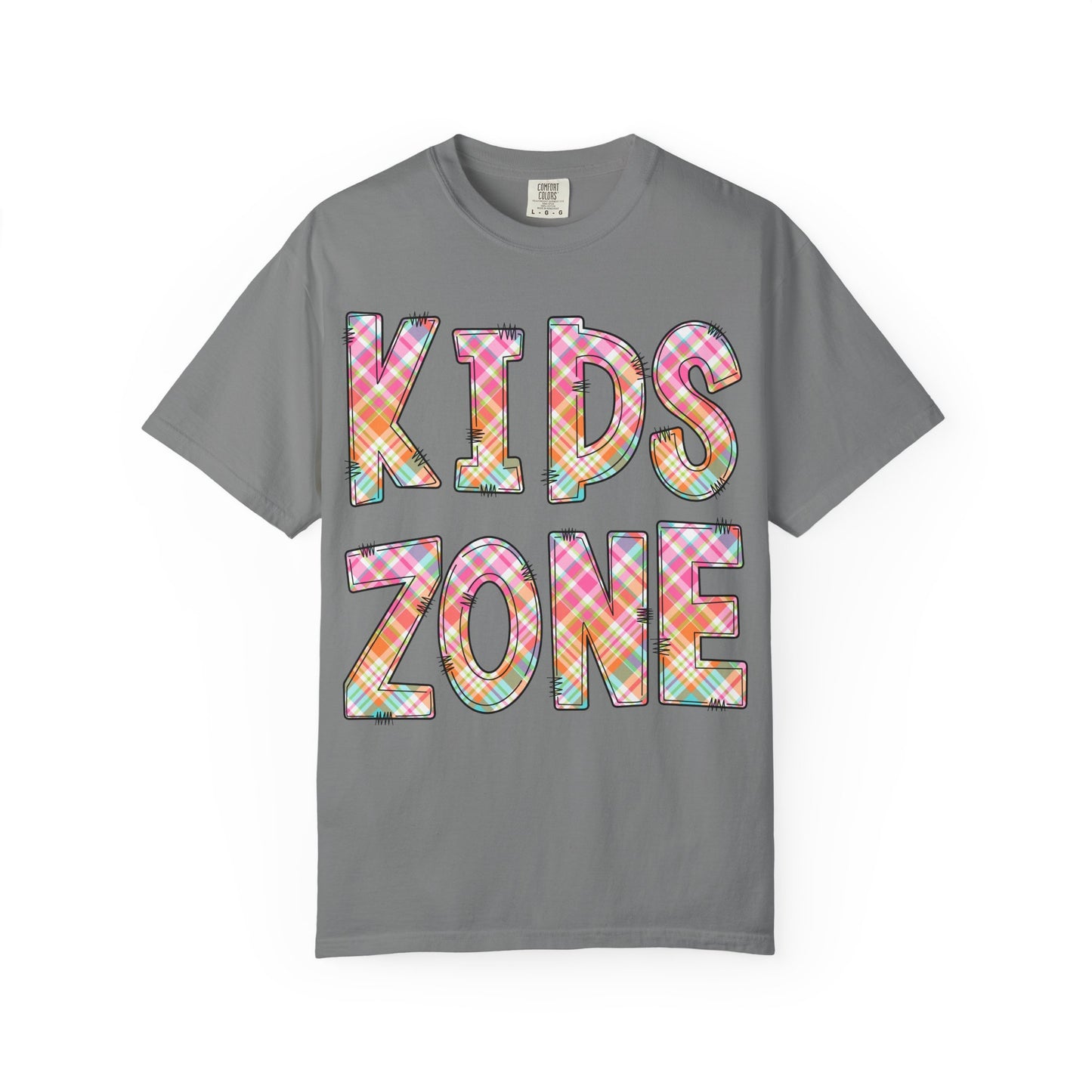 Kids Zone Daycare Comfort Colors Tee - Spring Pastels Plaid