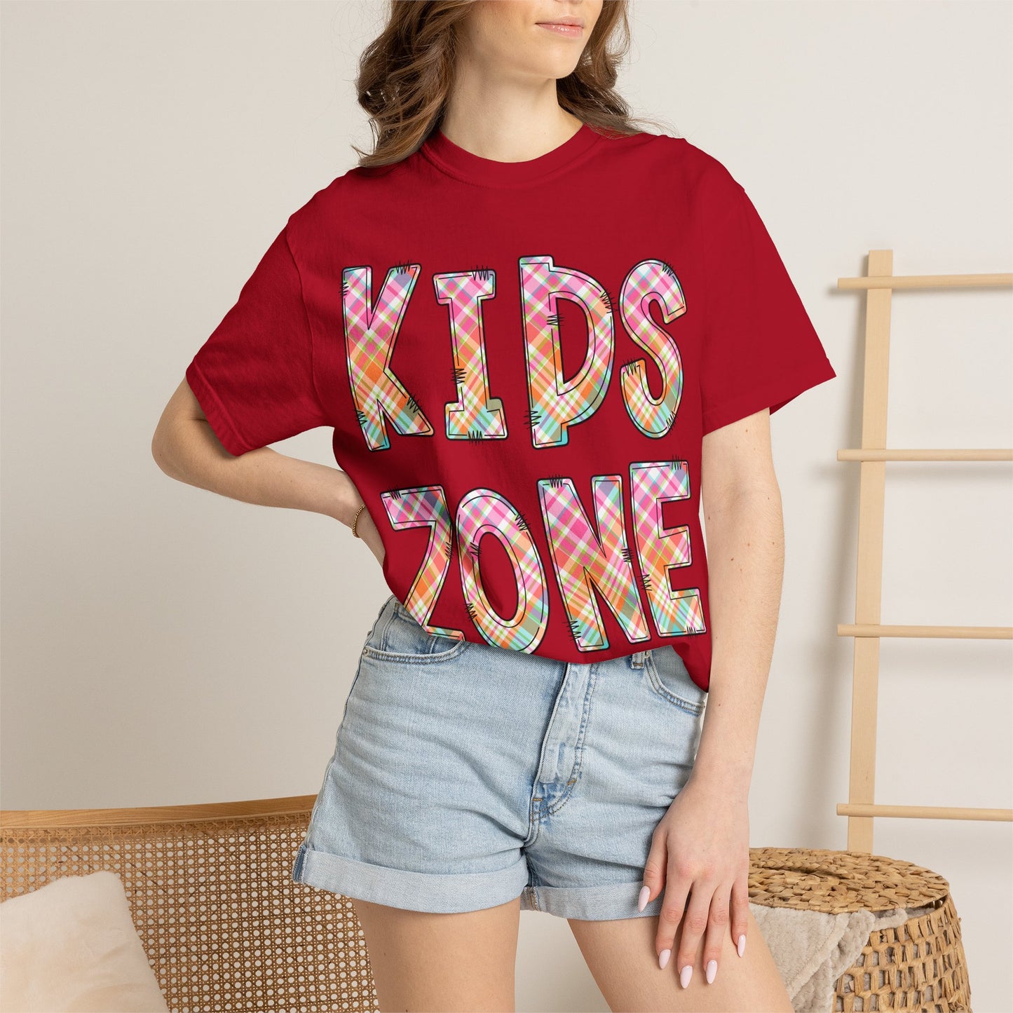 Kids Zone Daycare Comfort Colors Tee - Spring Pastels Plaid