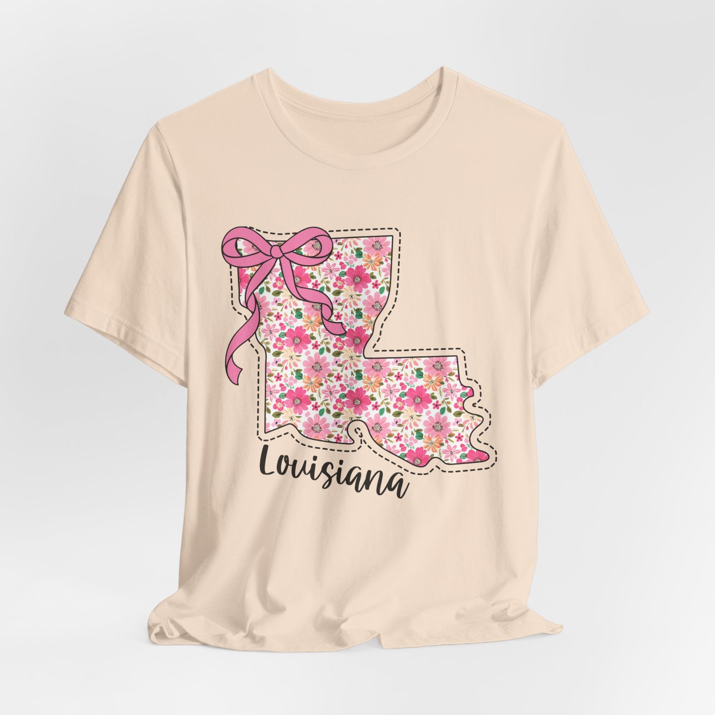 Louisiana Floral State Tee — Pink Bow & Script