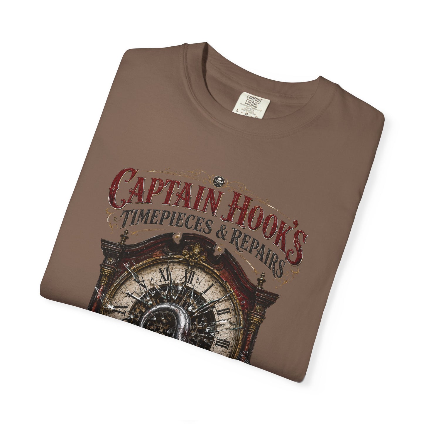Captain Hook's Timepieces & Repairs Vintage Clock T-Shirt — Nautical Steampunk Repair Shop Tee