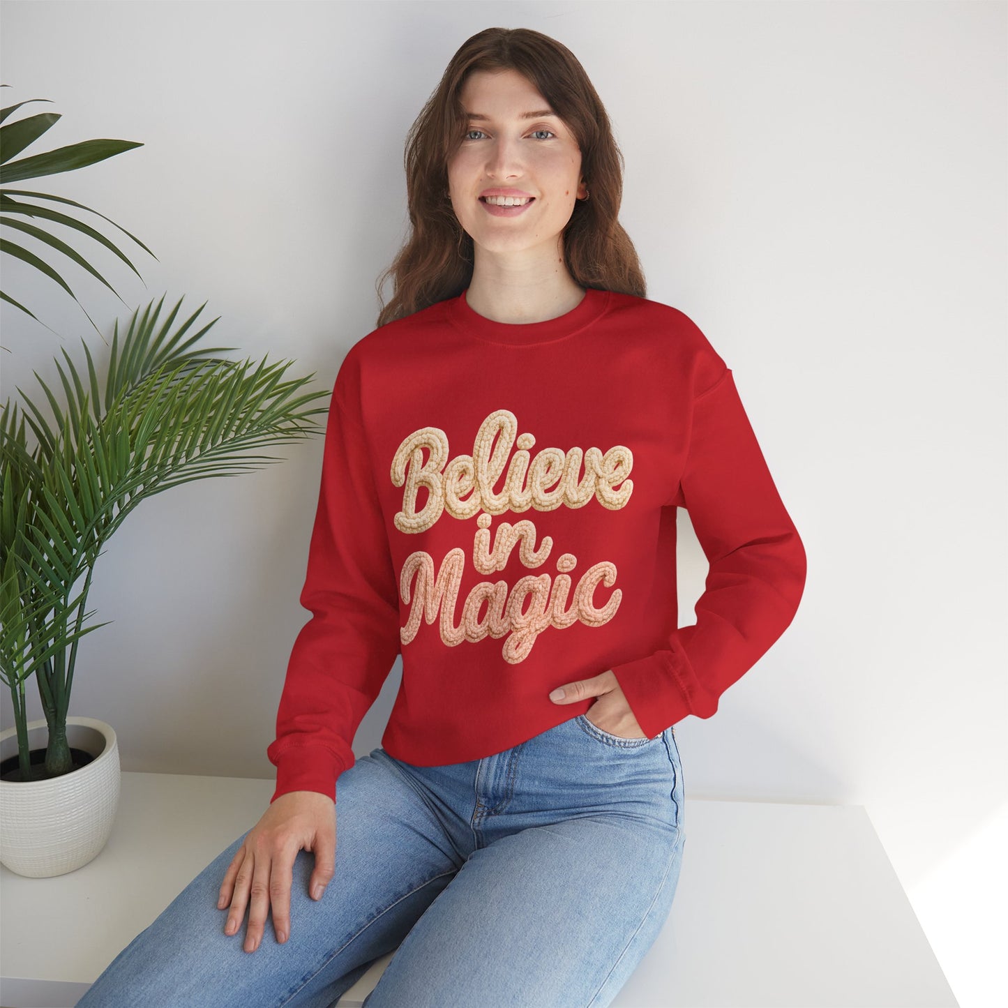 Believe in Magic Cozy Pastel Crewneck Christmas Sweatshirt