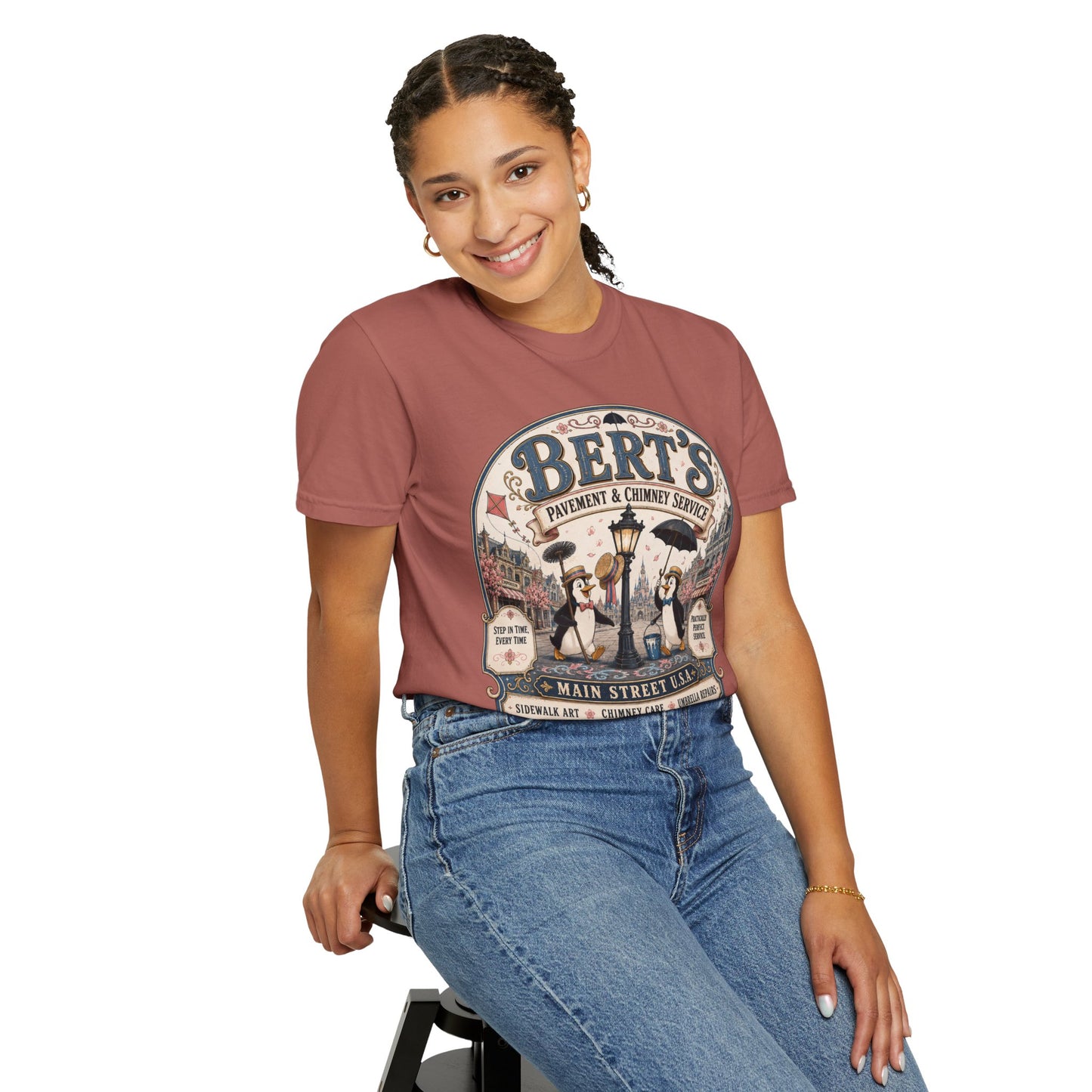 Vintage 'Bert's Pavement & Chimney Service' Graphic T-Shirt — Main Street USA Retro Tee