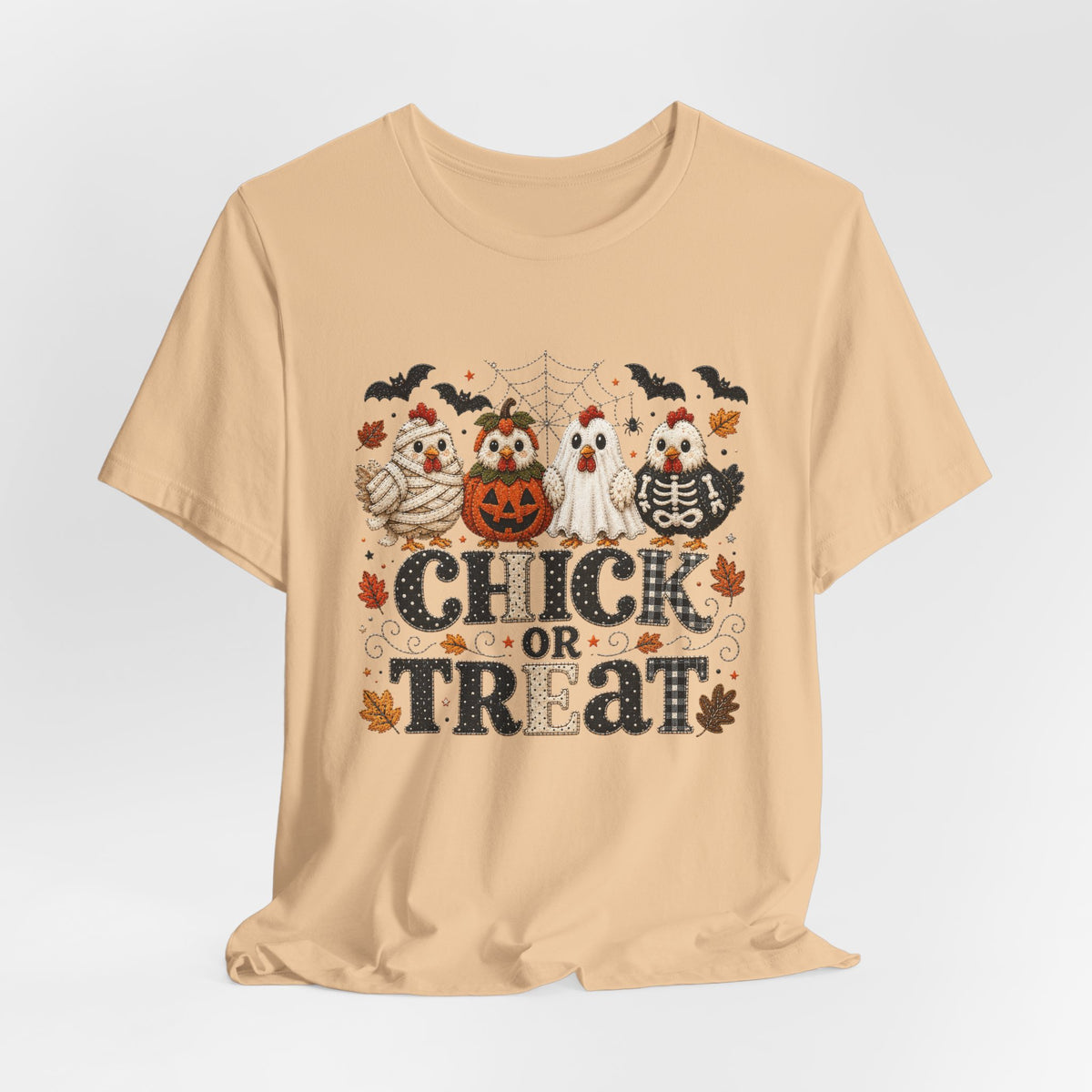 Faux Quilted Halloween Chick or Treat T‑Shirt