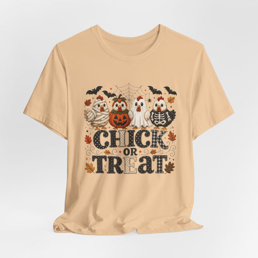 Faux Quilted Halloween Chick or Treat T‑Shirt