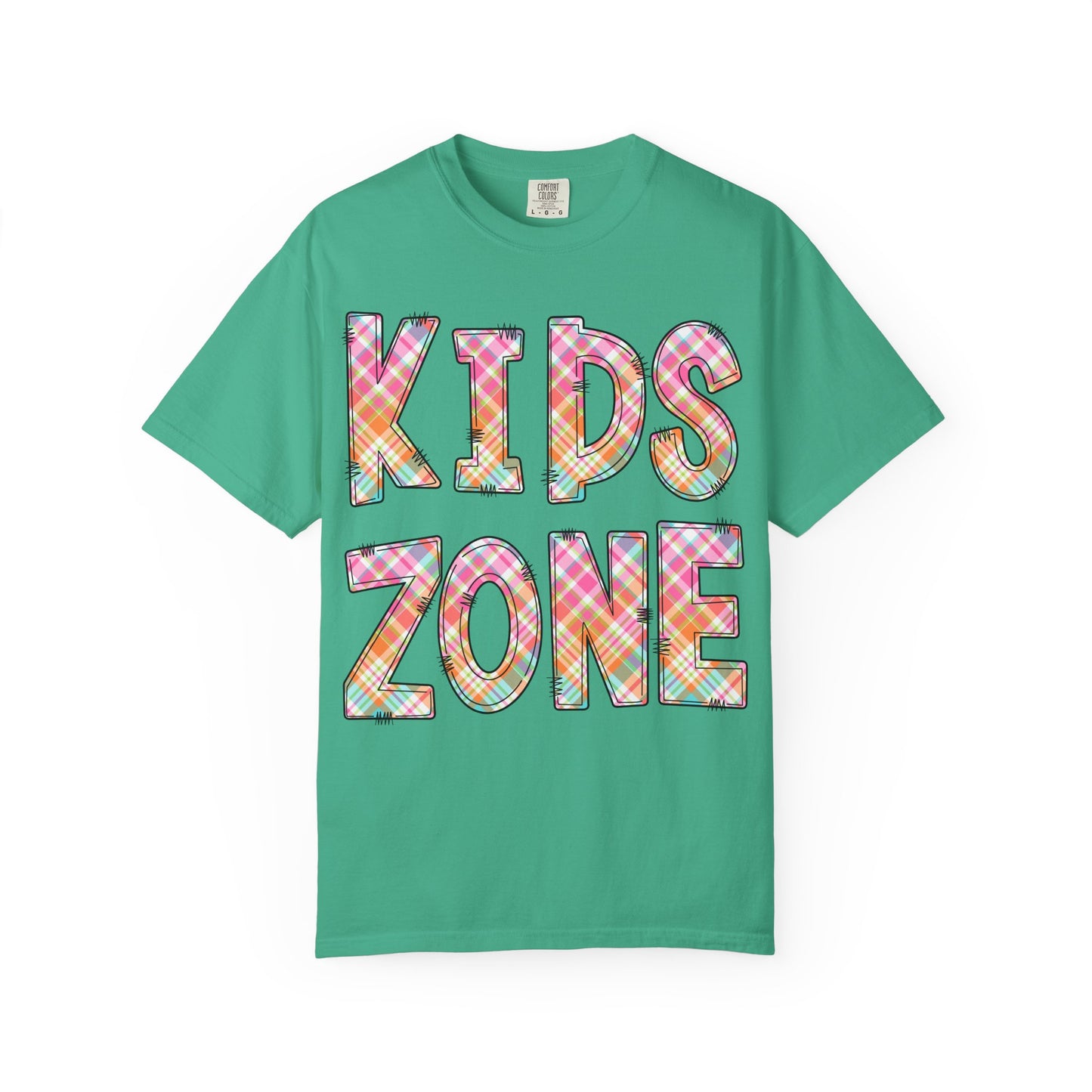 Kids Zone Daycare Comfort Colors Tee - Spring Pastels Plaid