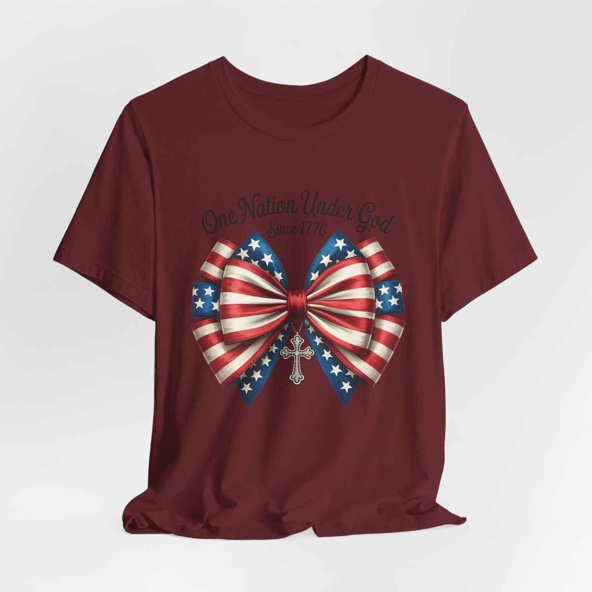 One Nation Under God Patriotic T-shirt with Bow Design