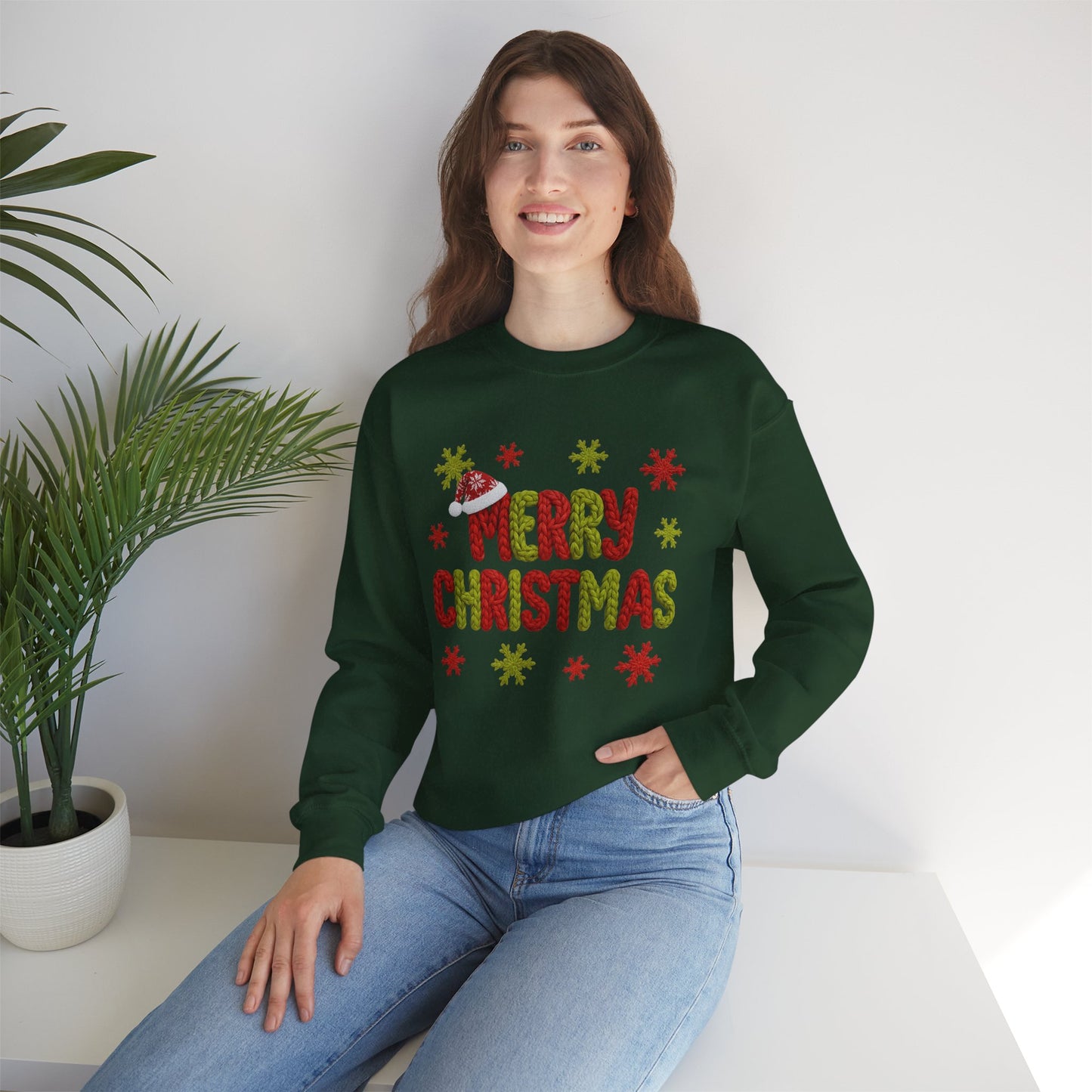 Merry Christmas Festive Yarn Holiday Sweatshirt Christmas Crewneck