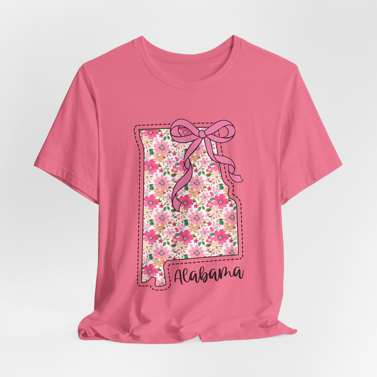 Alabama Floral State Tee — Pink Bow & Script