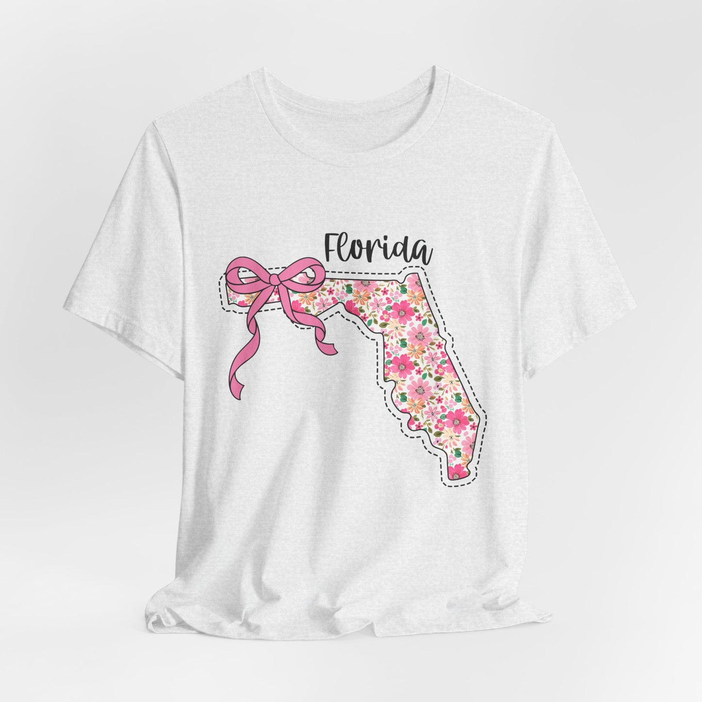 Florida Floral State Tee —Pink Bow & Script