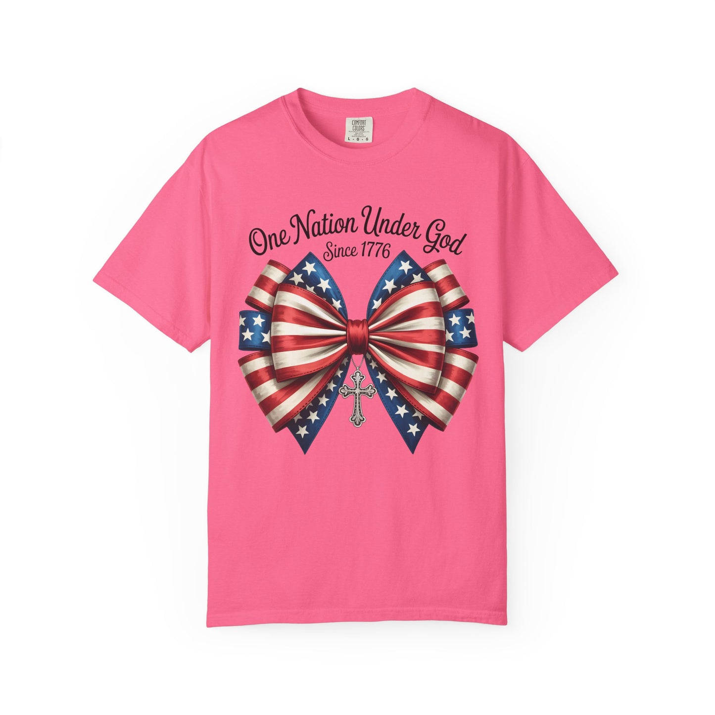 One Nation Under God Patriotic T-shirt with Bow Design