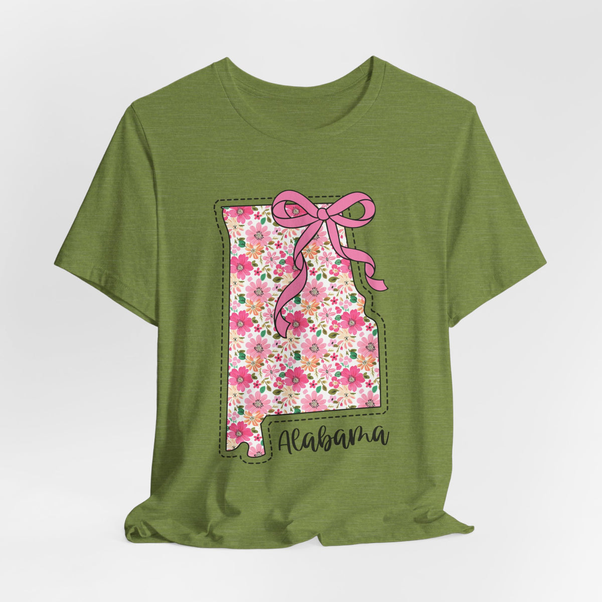 Alabama Floral State Tee — Pink Bow & Script