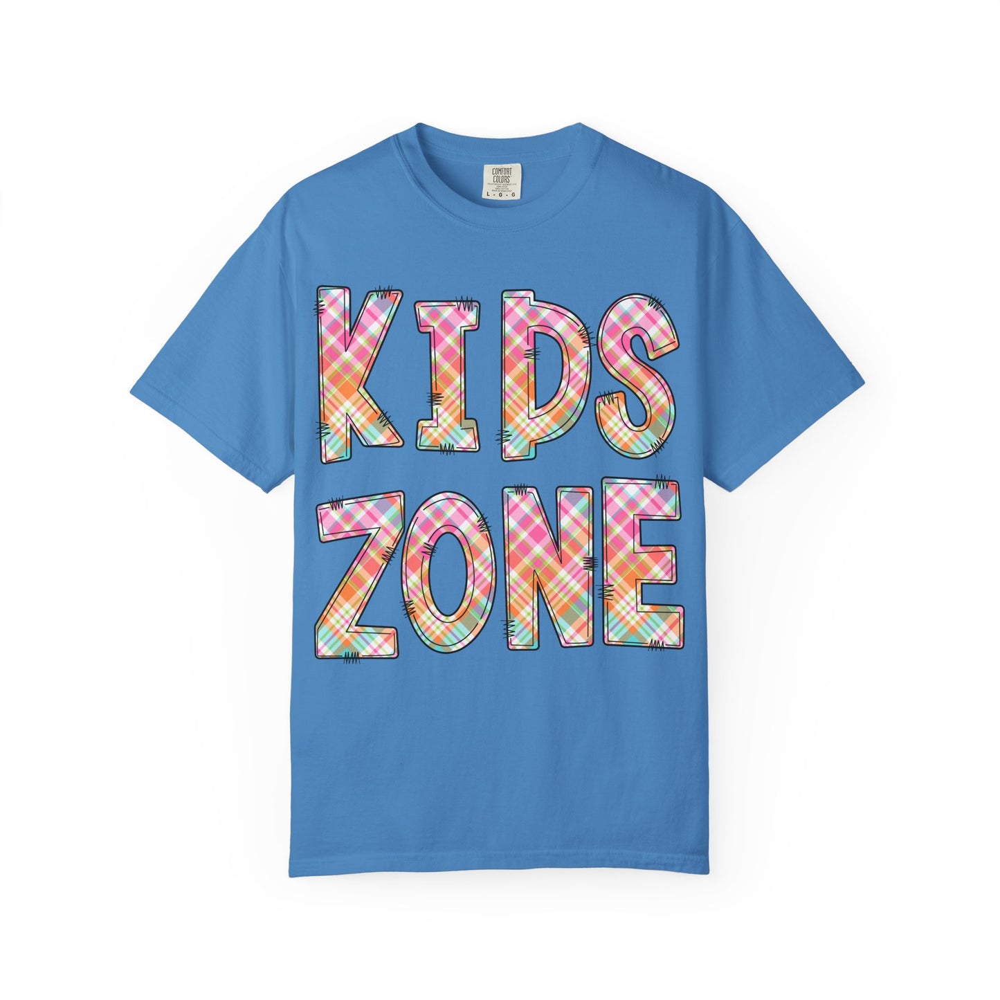 Kids Zone Daycare Comfort Colors Tee - Spring Pastels Plaid